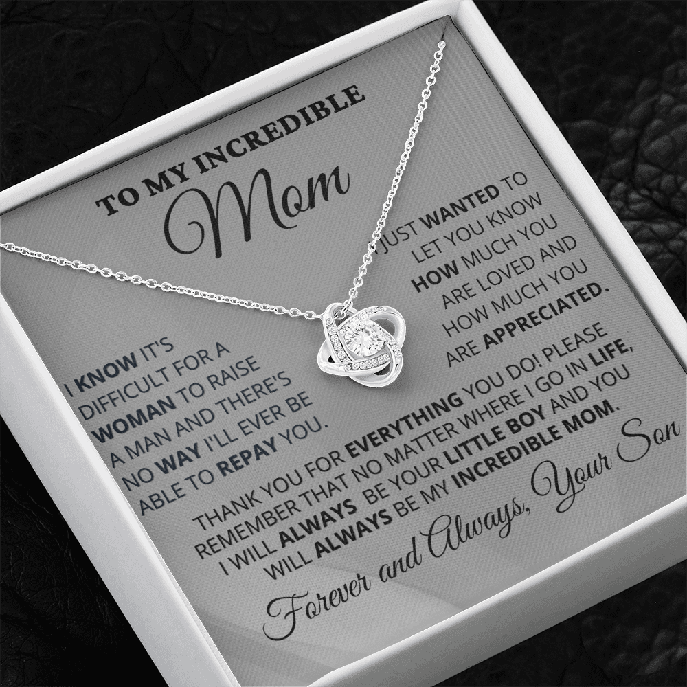 Gift for Mom| Mother's Day, Birthday Gift, Love Knot Necklace Jewelry w/ Custom Message Card, 414eID