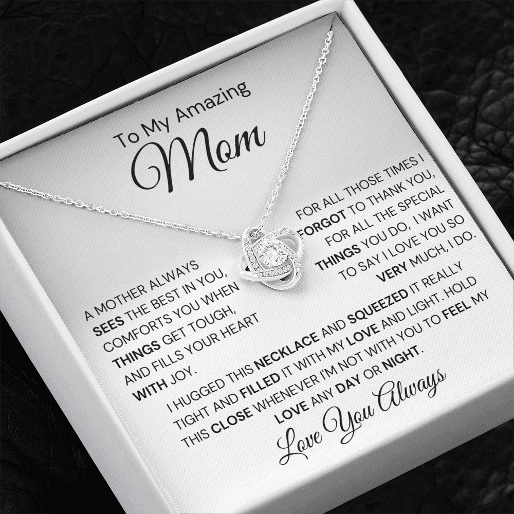 Best Mom Gift| Birthday Mother’s Day Gift, Love Knot Necklace w/ Custom Message Card, 316STBfb2