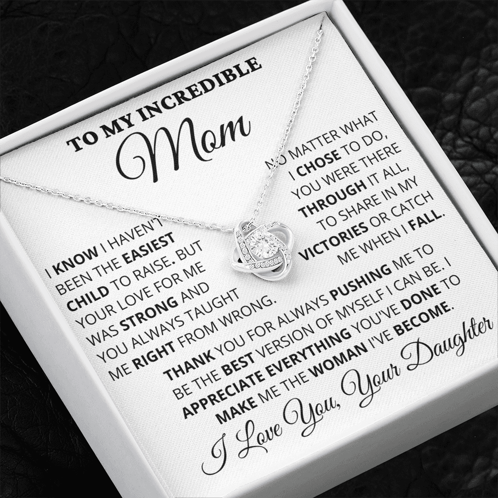 Gift for Mom| Mother's Day, Birthday Gift, Love Knot Necklace Jewelry w/ Custom Message Card, 418ECD1