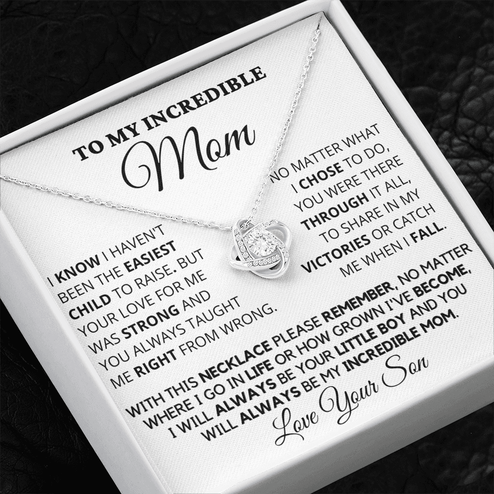 Gift for Mom| Mother's Day, Birthday Gift, Love Knot Necklace Jewelry w/ Custom Message Card, 418ECS