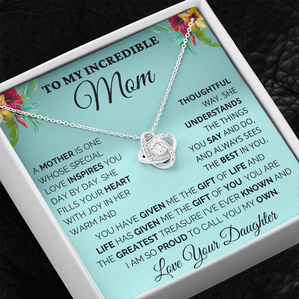 Gift for Mom| Mother's Day, Birthday Gift, Love Knot Necklace Jewelry w/ Custom Message Card, 424eSLD