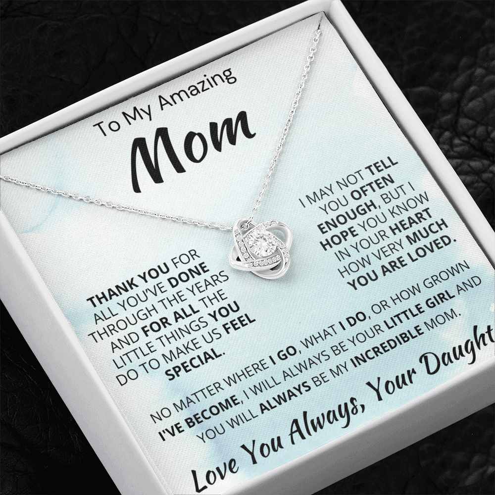 Best Mom Gift| Love Knot Necklace w/ Custom Message Card, Best Mom Gift| Love Knot Necklace w/ Custom Message Card, 'Thank You', 406TYD1