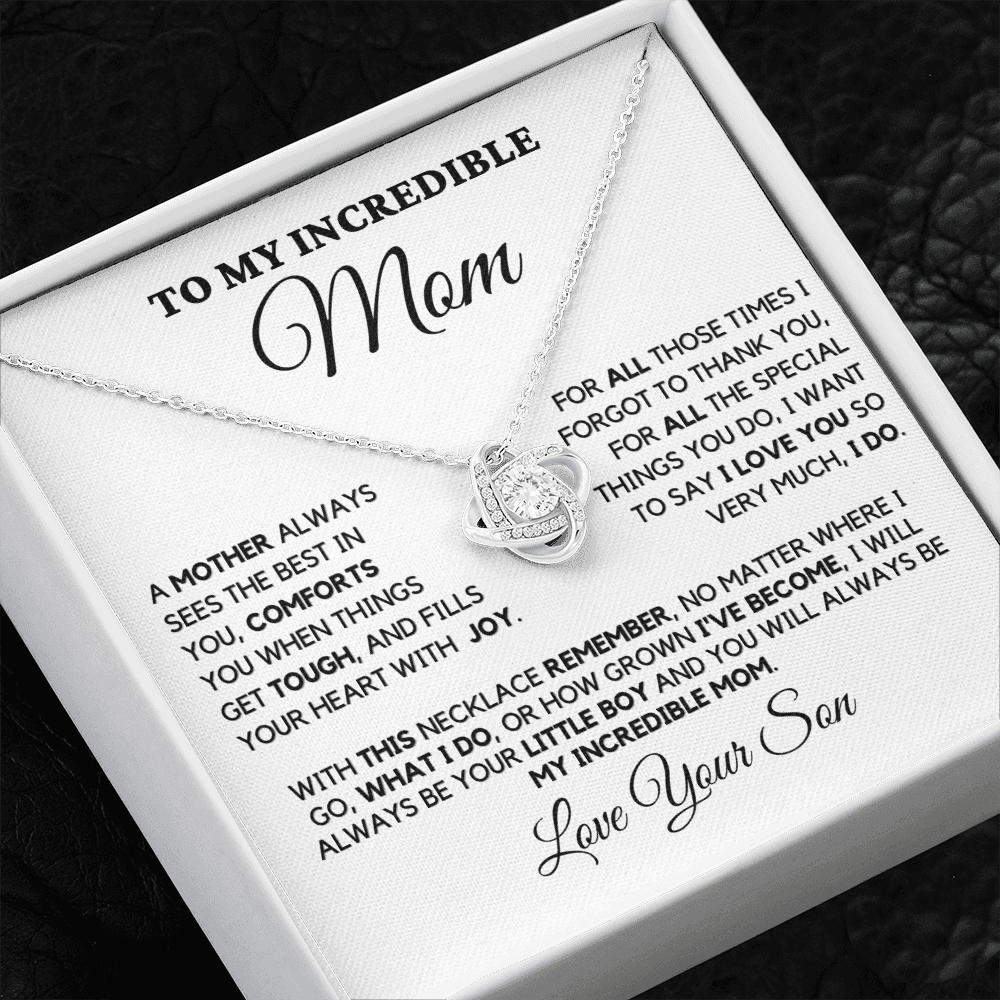 Gift for Mom| Birthday, Mother's Day Gift, Love Knot Necklace Jewelry w/ Custom Message Card, 330TBS1