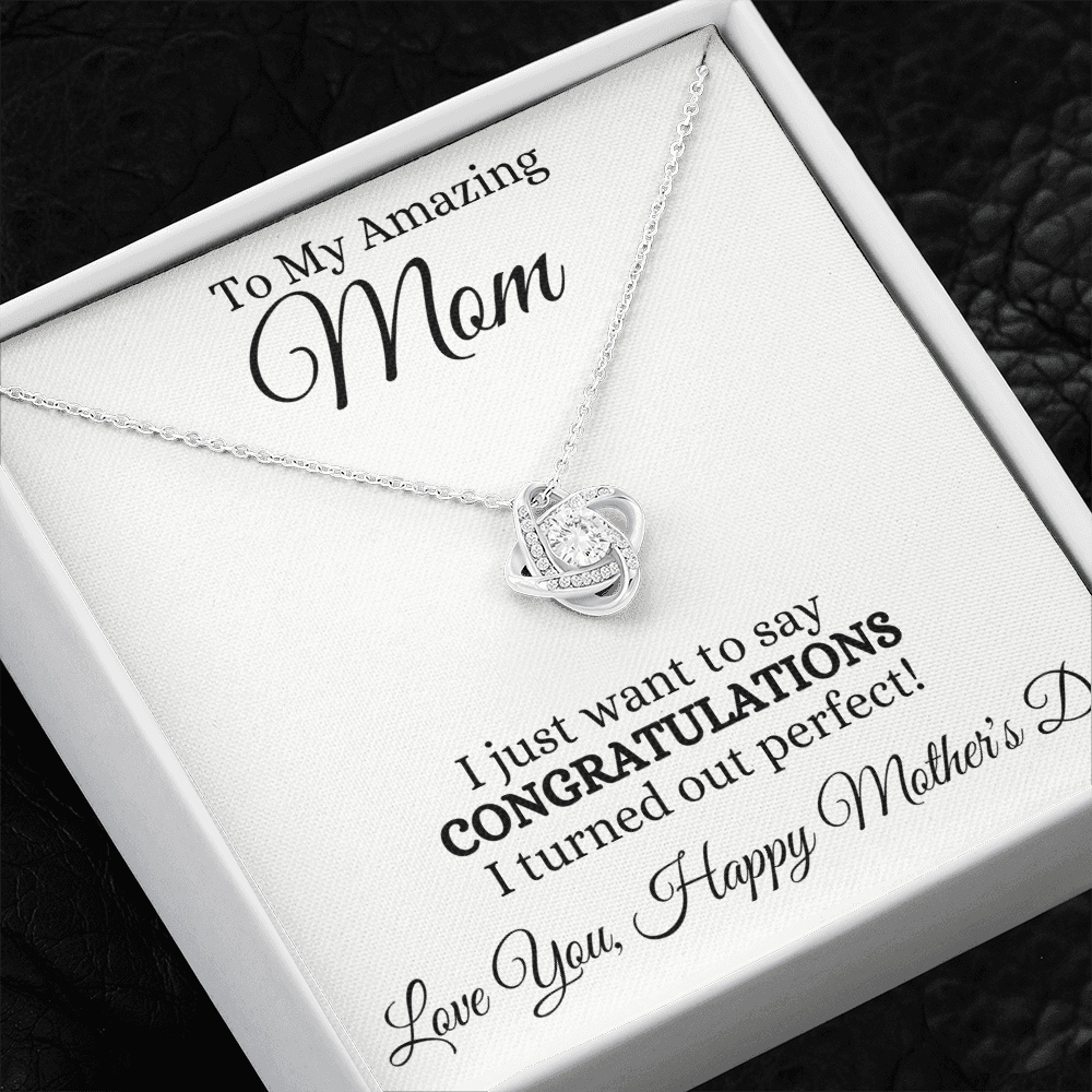 Best Mom Gift| Love Knot Necklace w/ Custom Message Card, 'Congratulations',311CON3