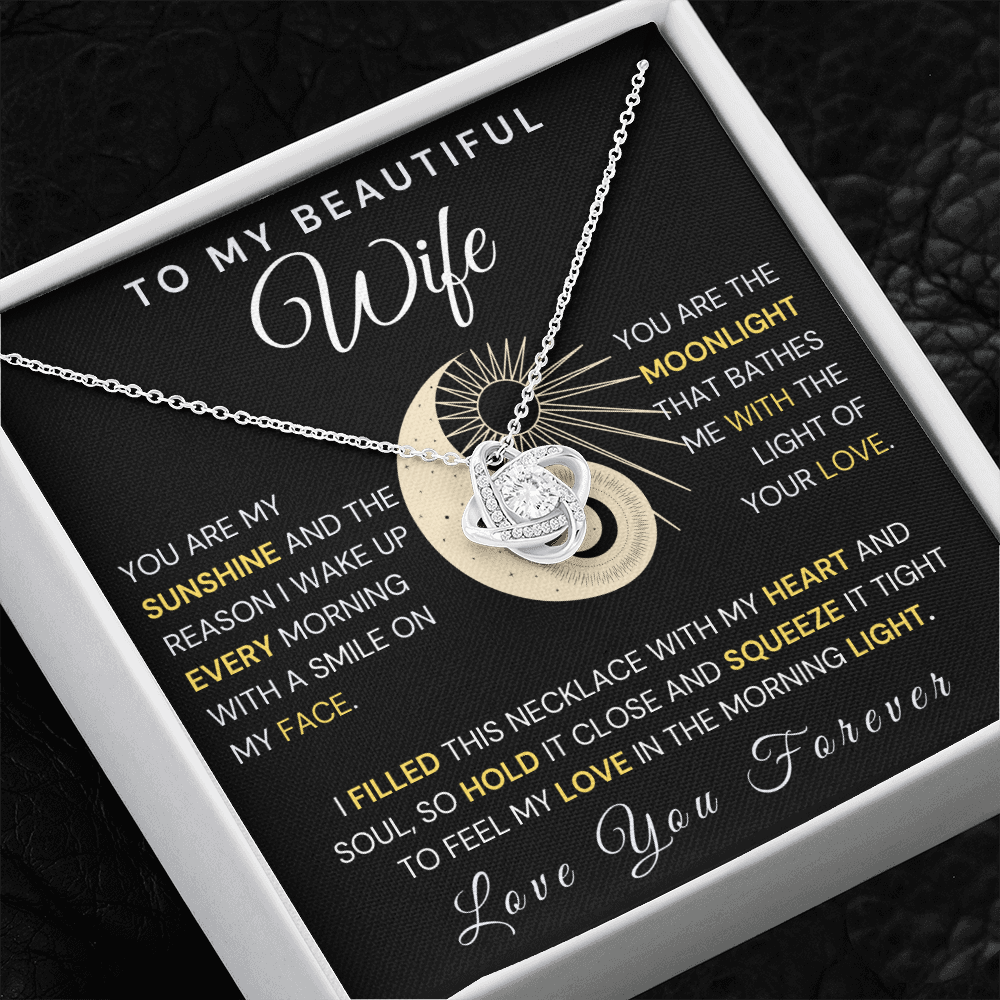 Gift For Wife, Love Knot Necklace-Sun and Moon, Black, v2