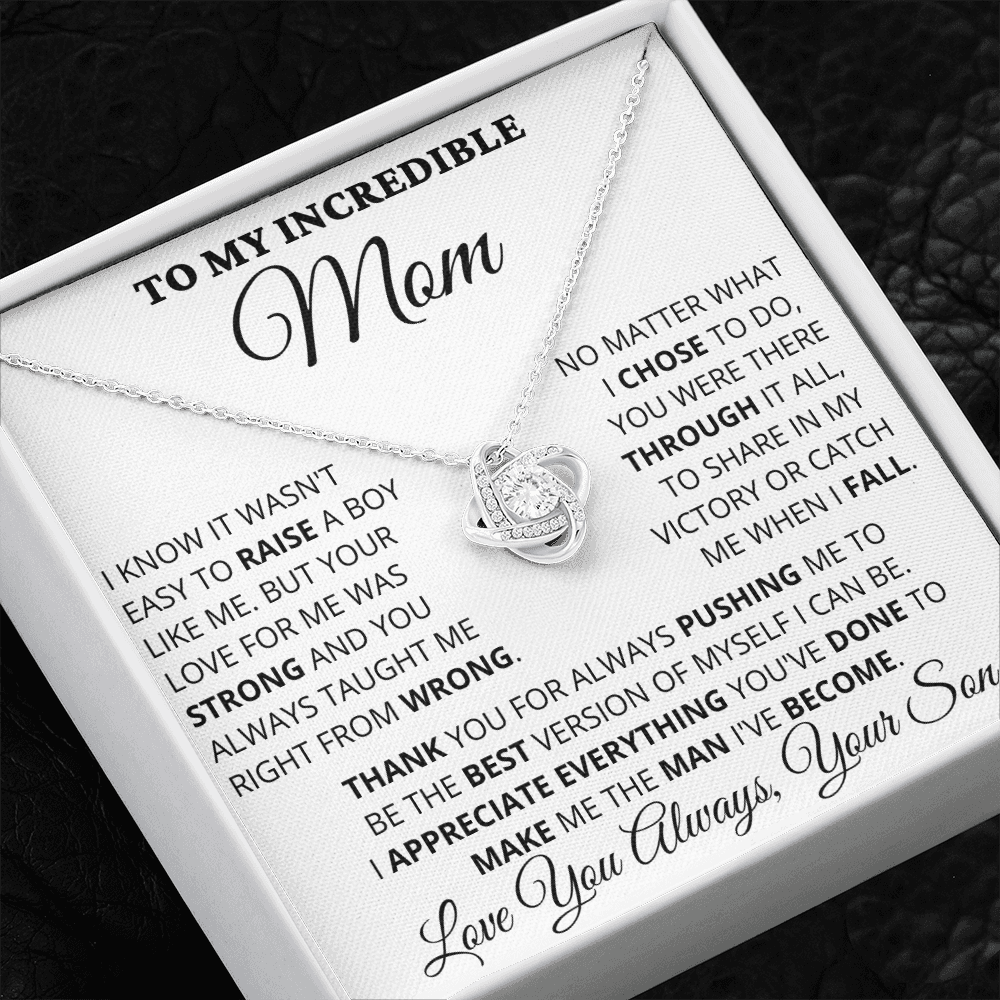 Gift for Mom| Mother's Day, Birthday Gift, Love Knot Necklace Jewelry w/ Custom Message Card, 416WE1