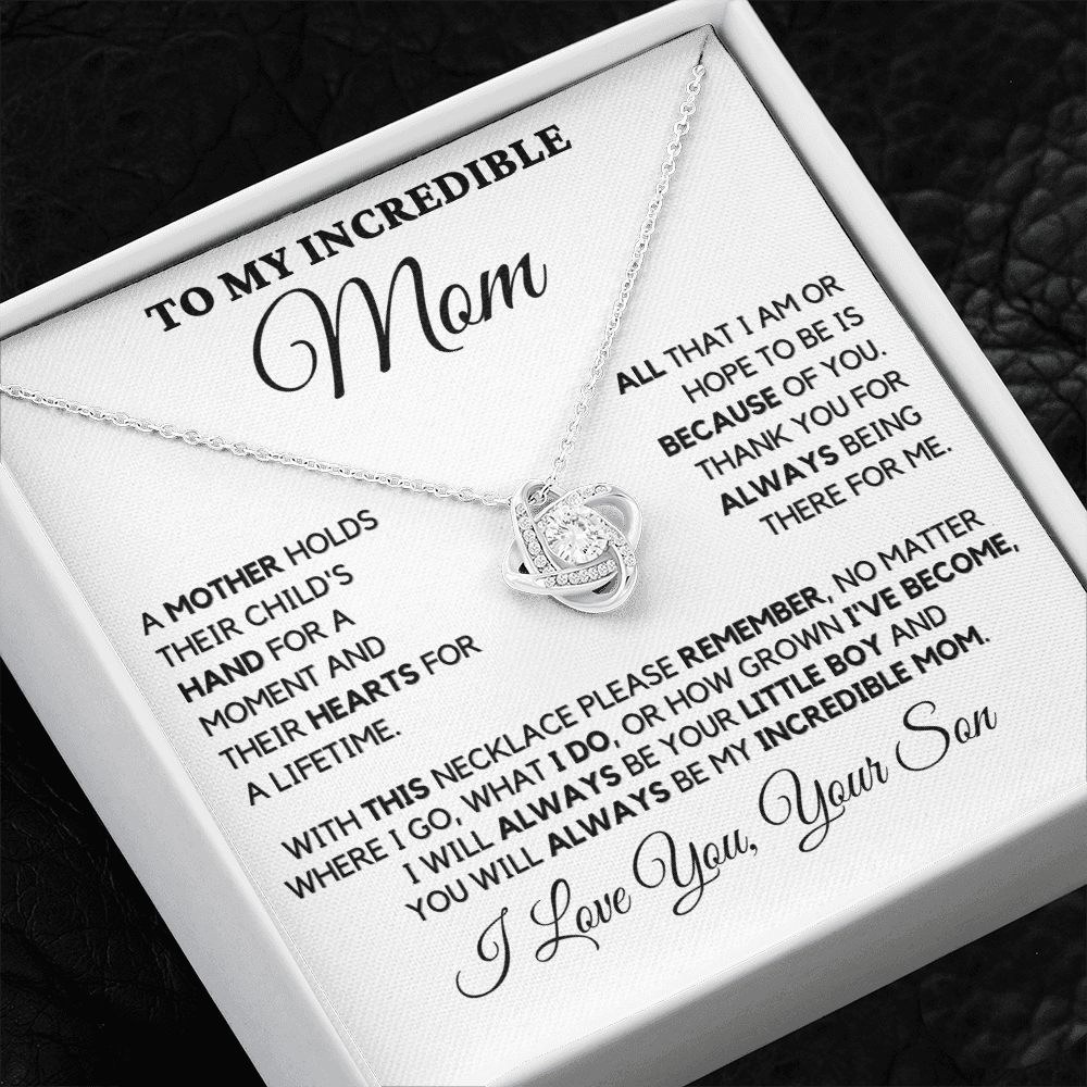 Gift for Mom| Birthday, Mother's Day Gift, Love Knot Necklace Jewelry w/ Custom Message Card, 330CHS