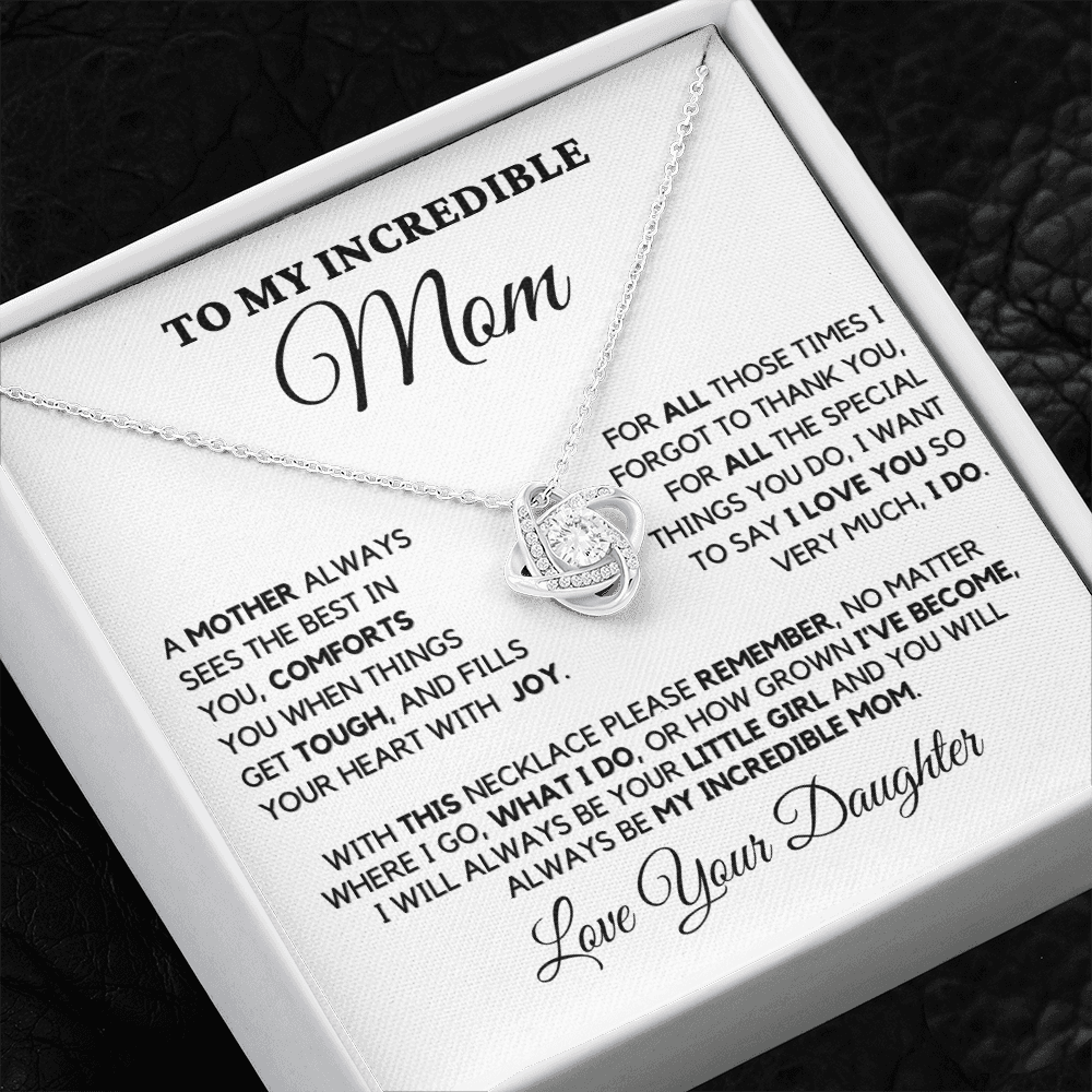 Gift for Mom| Birthday, Mother's Day Gift, Love Knot Necklace Jewelry w/ Custom Message Card, 330STBD1