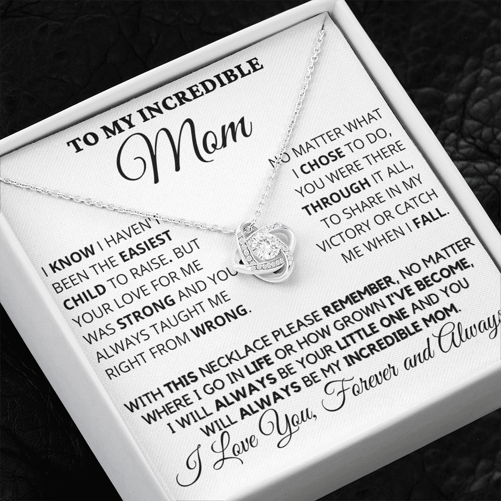 Gift for Mom| Mother's Day, Birthday Gift, Love Knot Necklace Jewelry w/ Custom Message Card, 416EC