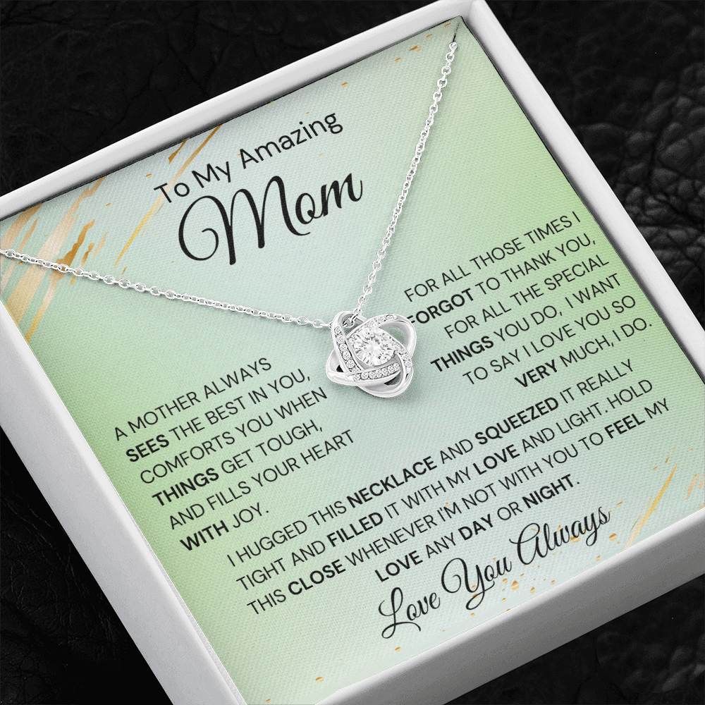 Best Mom Gift| Birthday Mother’s Day Gift, Love Knot Necklace w/ Custom Message Card, 316STBd