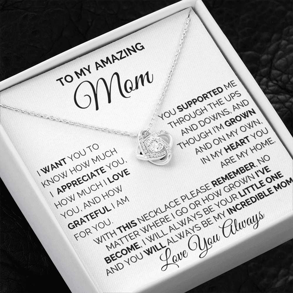 Gift for Mom| Mother's Day, Birthday Gift, Love Knot Necklace Jewelry w/ Custom Message Card, 418HM