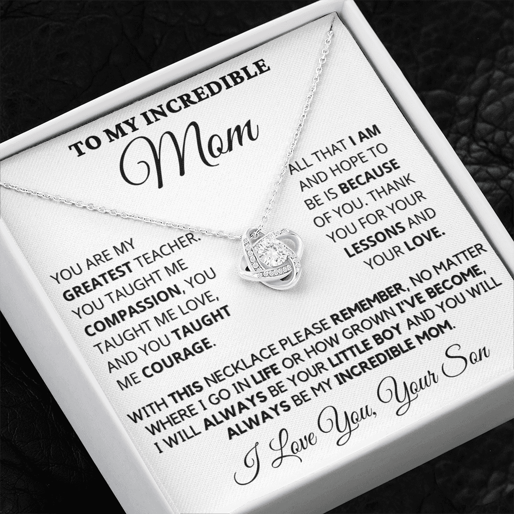 Gift for Mom| Mother's Day, Birthday Gift, Love Knot Necklace Jewelry w/ Custom Message Card, 416GTS4