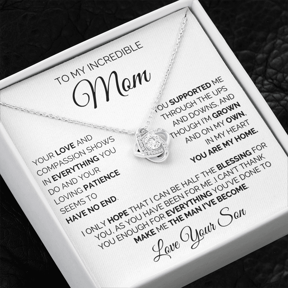 Gift for Mom| Birthday, Mother's Day Gift, Love Knot Necklace Jewelry w/ Custom Message Card, 330YLS2