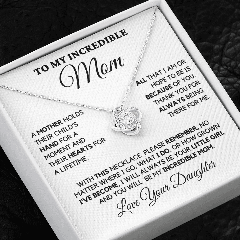 Gift for Mom| Birthday, Mother's Day Gift, Love Knot Necklace Jewelry w/ Custom Message Card, 330CHD