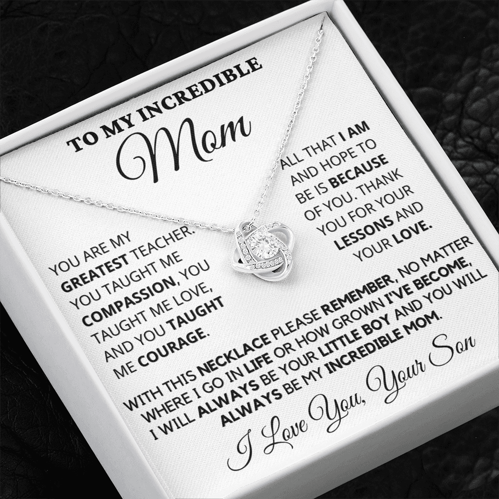 Gift for Mom| Mother's Day, Birthday Gift, Love Knot Necklace Jewelry w/ Custom Message Card, 418GTS4