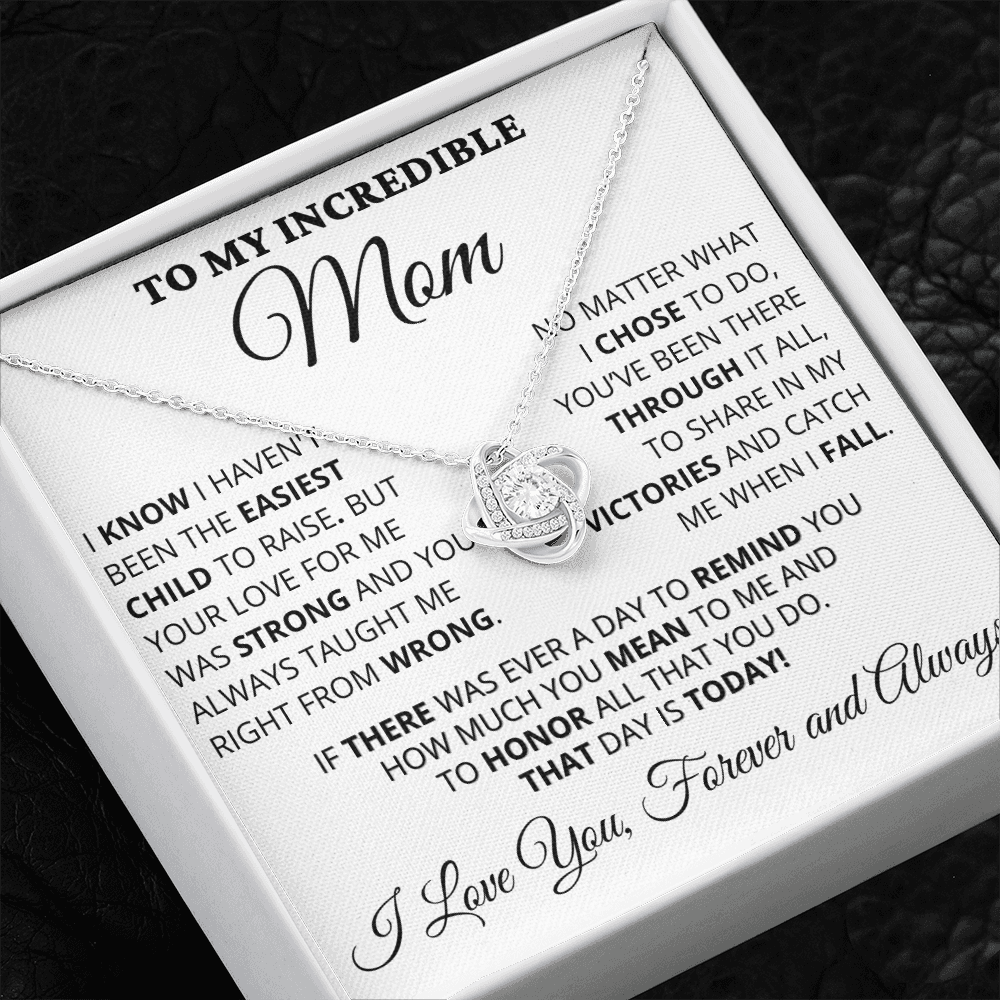 Gift for Mom| Mother's Day, Birthday Gift, Love Knot Necklace Jewelry w/ Custom Message Card, 416EC3