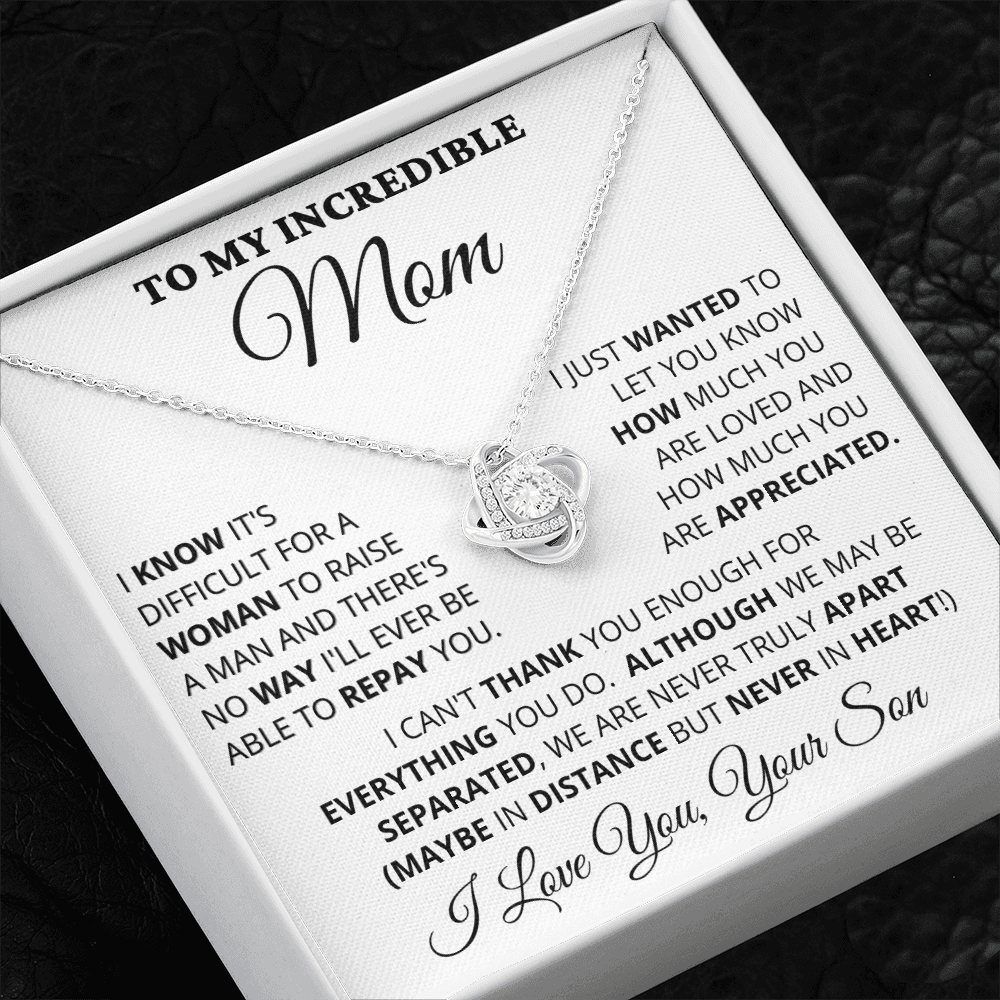 Gift for Mom| Mother's Day, Birthday Gift, Love Knot Necklace Jewelry w/ Custom Message Card, 416iD2