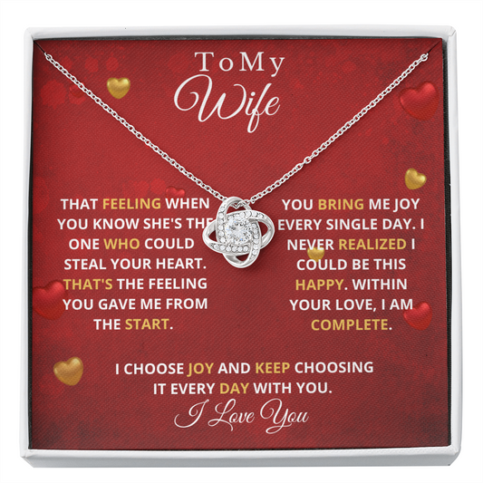 Gift for Wife, Love Knot Necklace-Choose Joy, Red