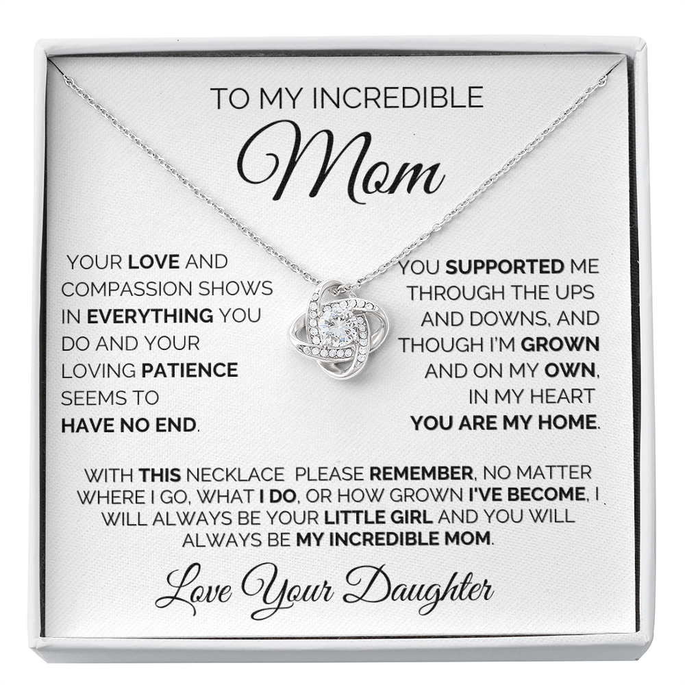 Gift for Mom| Birthday, Mother's Day Gift, Love Knot Necklace Jewelry w/ Custom Message, 330YLD1