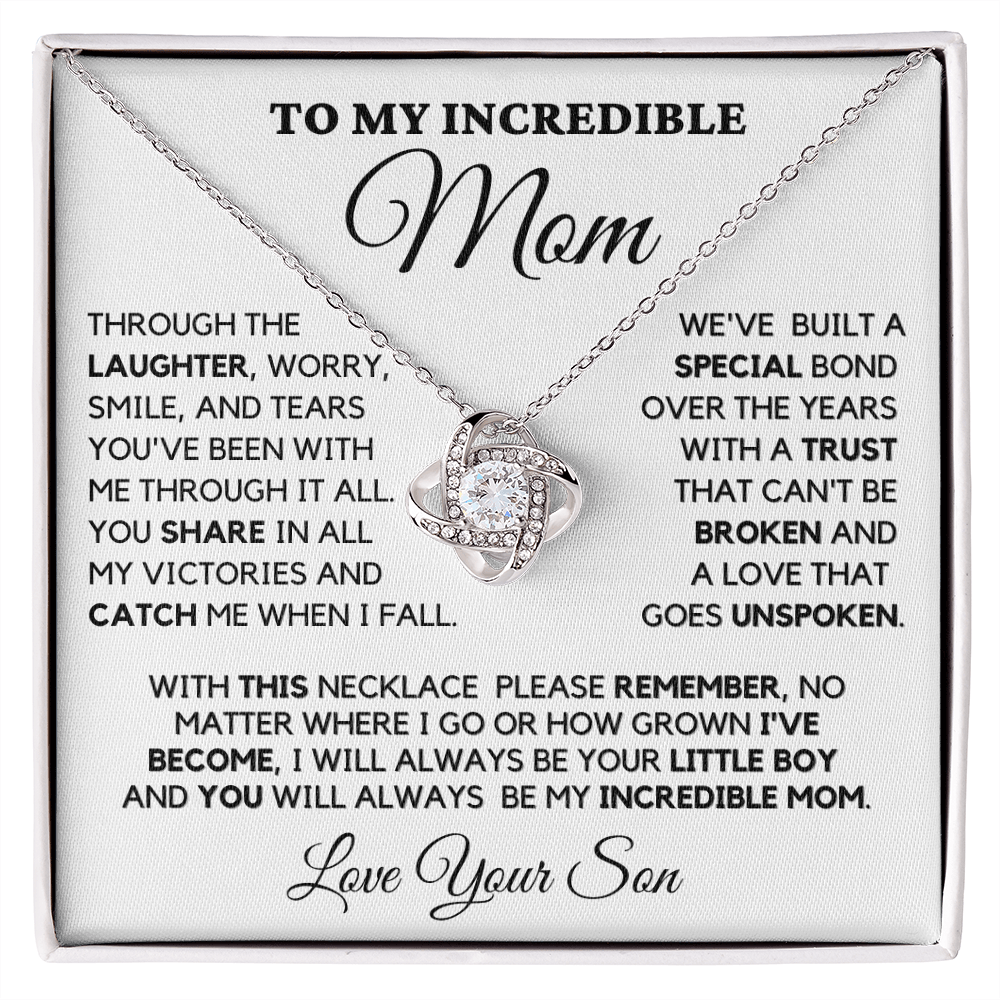 Gift for Mom| Mother's Day, Birthday Gift, Love Knot Necklace Jewelry w/ Custom Message Card, 416LWS1