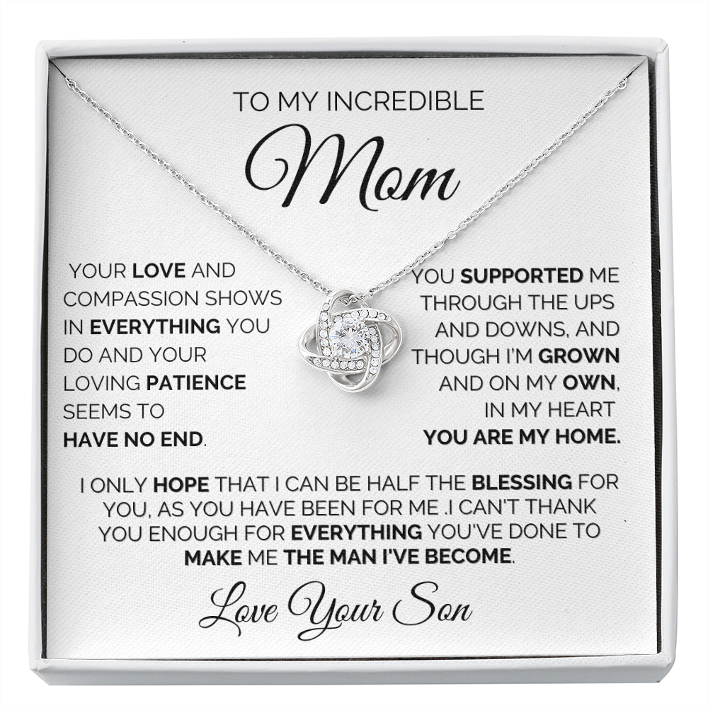 Gift for Mom| Birthday, Mother's Day Gift, Love Knot Necklace Jewelry w/ Custom Message Card, 330YLS2