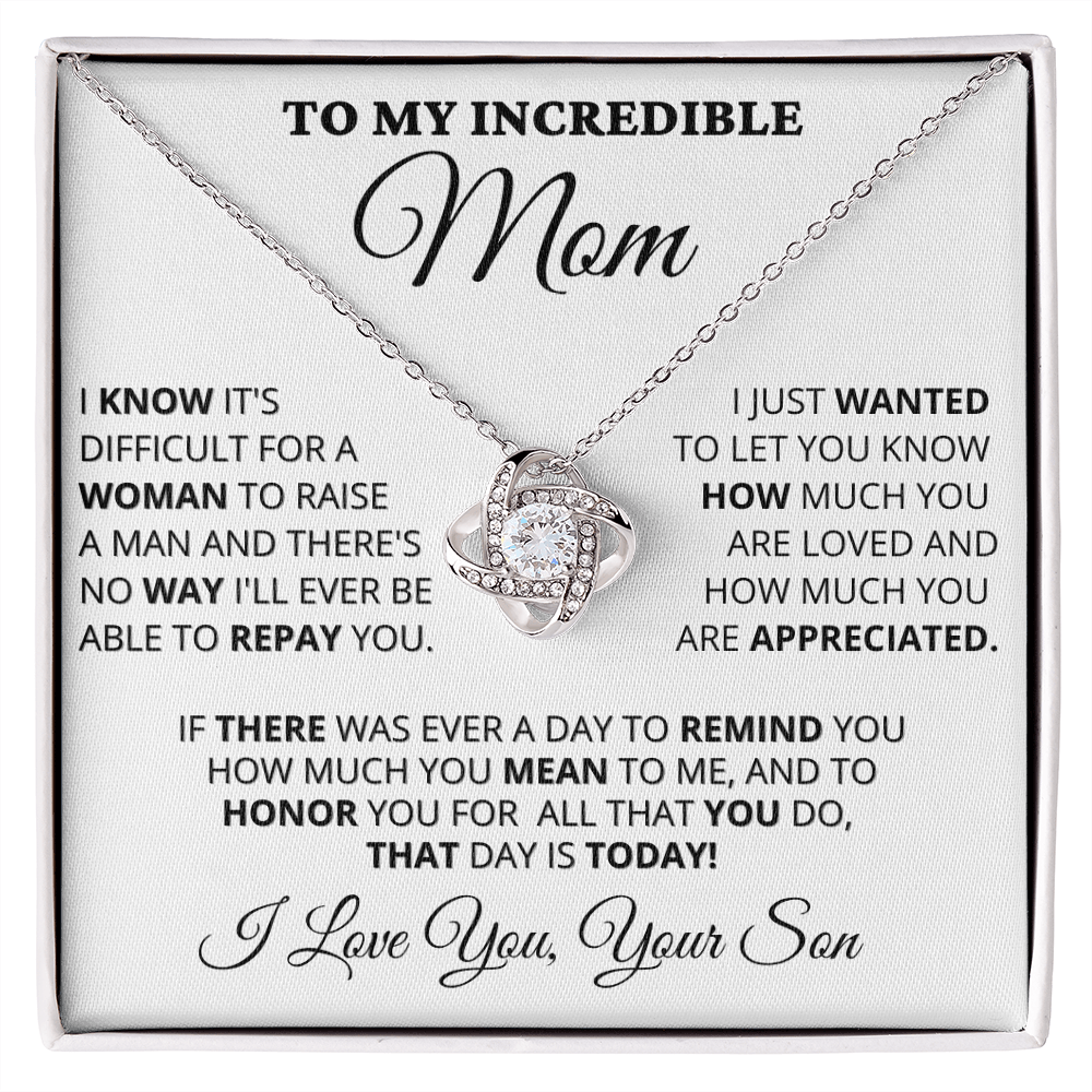 Gift for Mom| Mother's Day, Birthday Gift, Love Knot Necklace Jewelry w/ Custom Message Card, 416iD3
