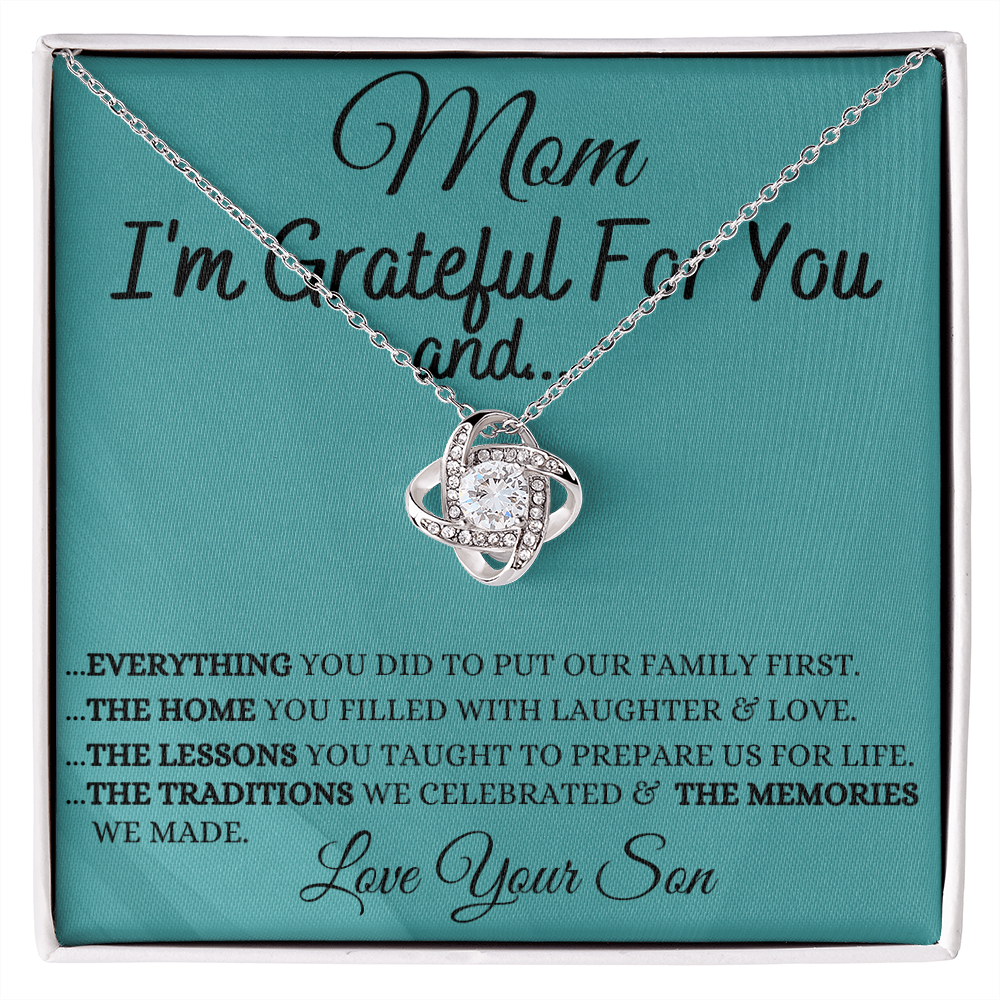 Gift for Mom| Mother's Day, Birthday Gift, Love Knot Necklace Jewelry w/ Custom Message Card, 424eGFS