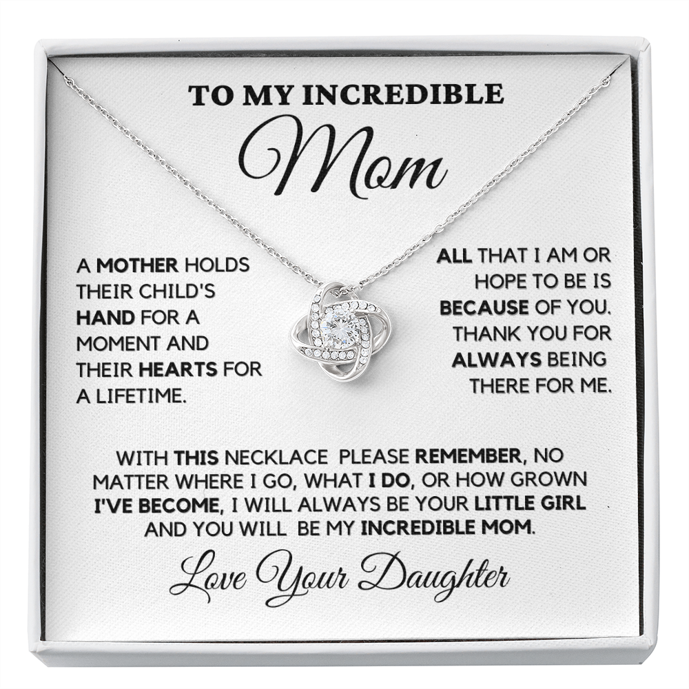 Gift for Mom| Birthday, Mother's Day Gift, Love Knot Necklace Jewelry w/ Custom Message Card, 330CHD