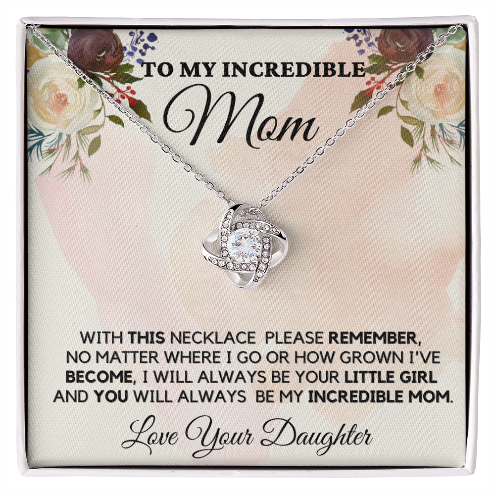 Gift for Mom| Mother's Day, Birthday Gift, Love Knot Necklace Jewelry w/ Custom Message Card, 418TND1b