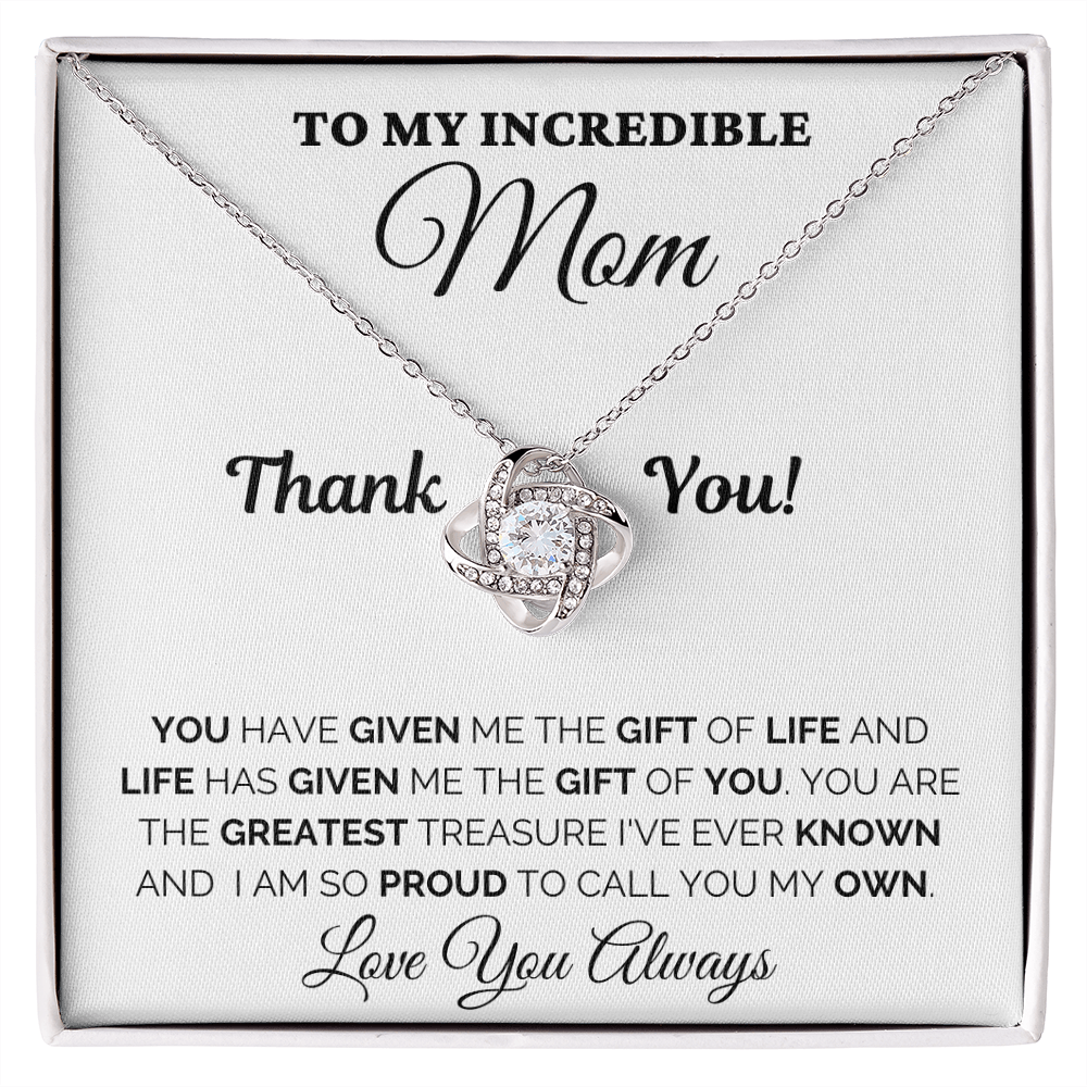 Gift for Mom| Mother's Day, Birthday Gift, Love Knot Necklace Jewelry w/ Custom Message Card, 418GL