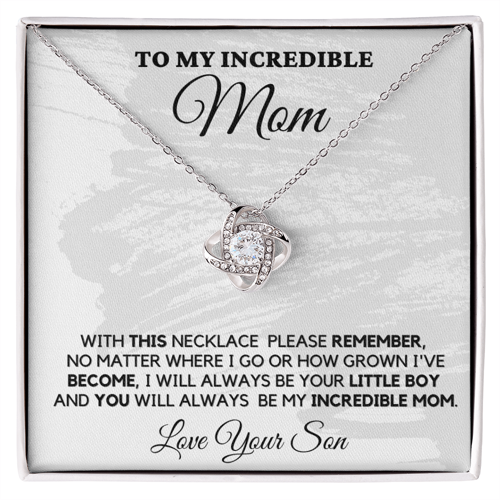 Gift for Mom| Mother's Day, Birthday Gift, Love Knot Necklace Jewelry w/ Custom Message Card, 418TNS1a