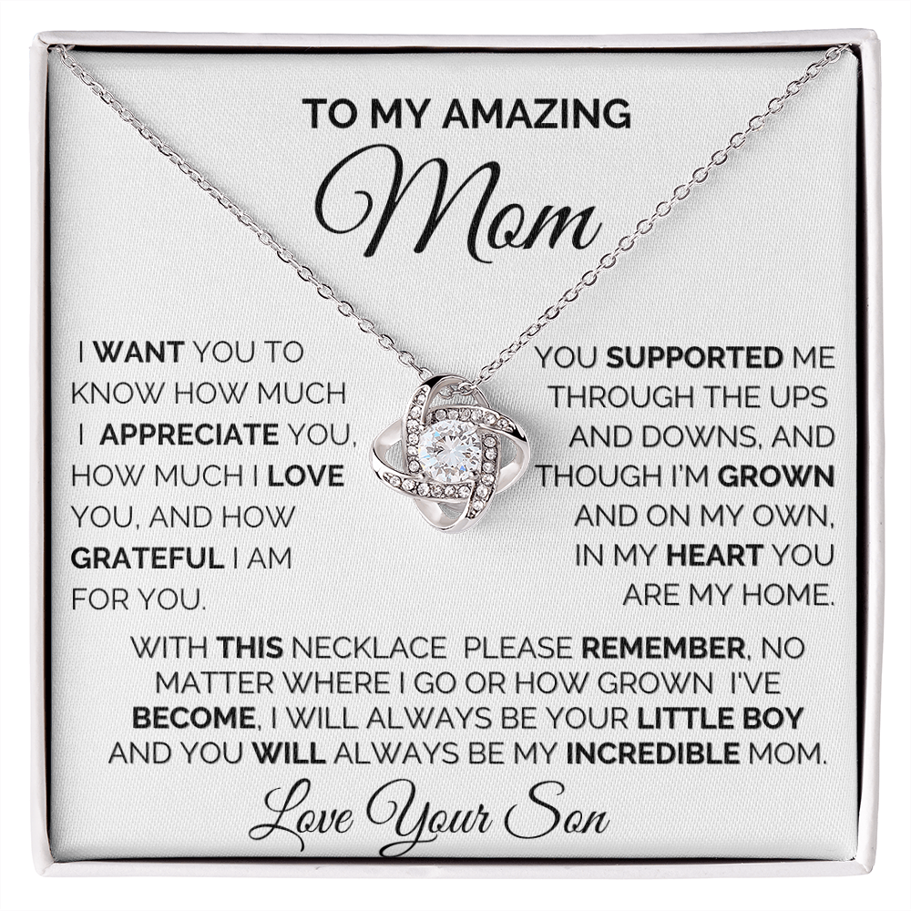 Gift for Mom| Mother's Day, Birthday Gift, Love Knot Necklace Jewelry w/ Custom Message Card, 418HMS