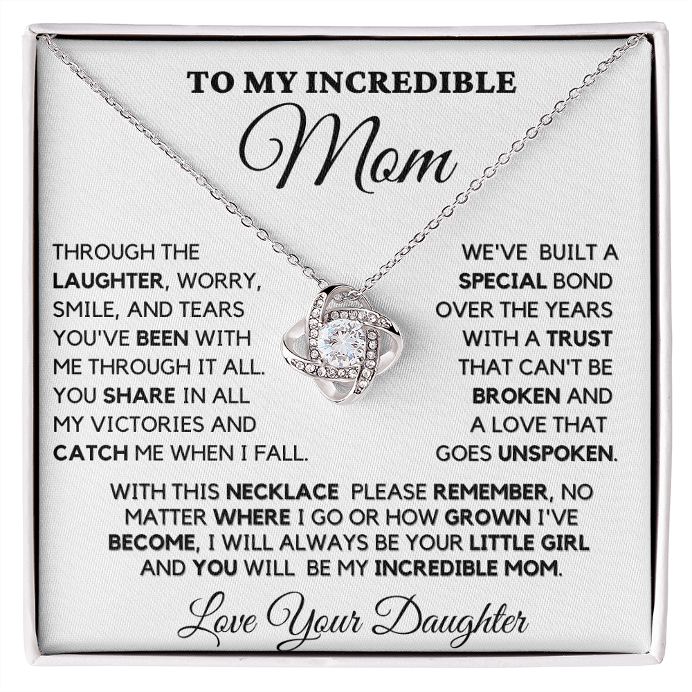 Gift for Mom| Mother's Day, Birthday Gift, Love Knot Necklace Jewelry w/ Custom Message Card, 418LWD1