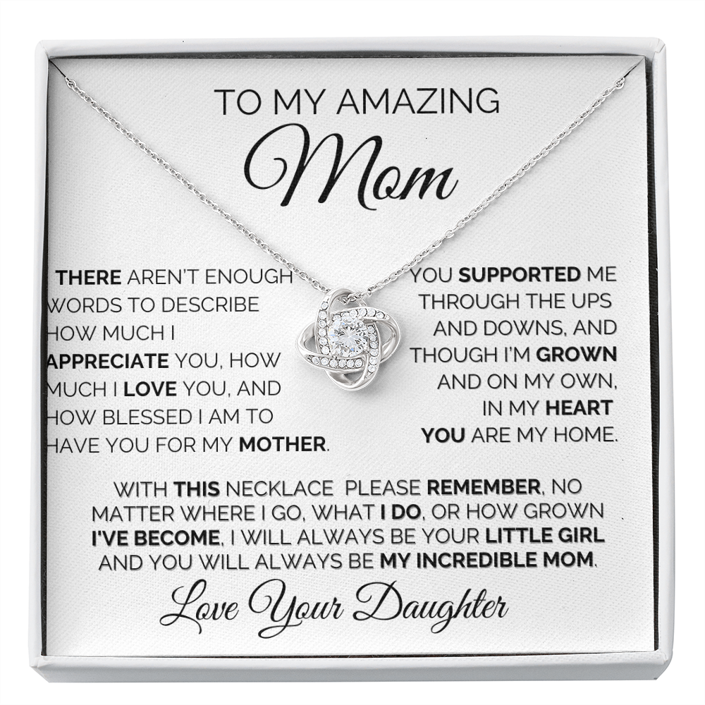 Gift for Mom| Birthday, Mother's Day Gift, Love Knot Necklace Jewelry w/ Custom Message Card, 330HMD1