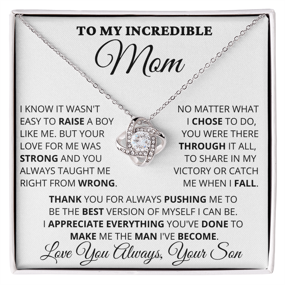 Gift for Mom| Mother's Day, Birthday Gift, Love Knot Necklace Jewelry w/ Custom Message Card, 416WE1
