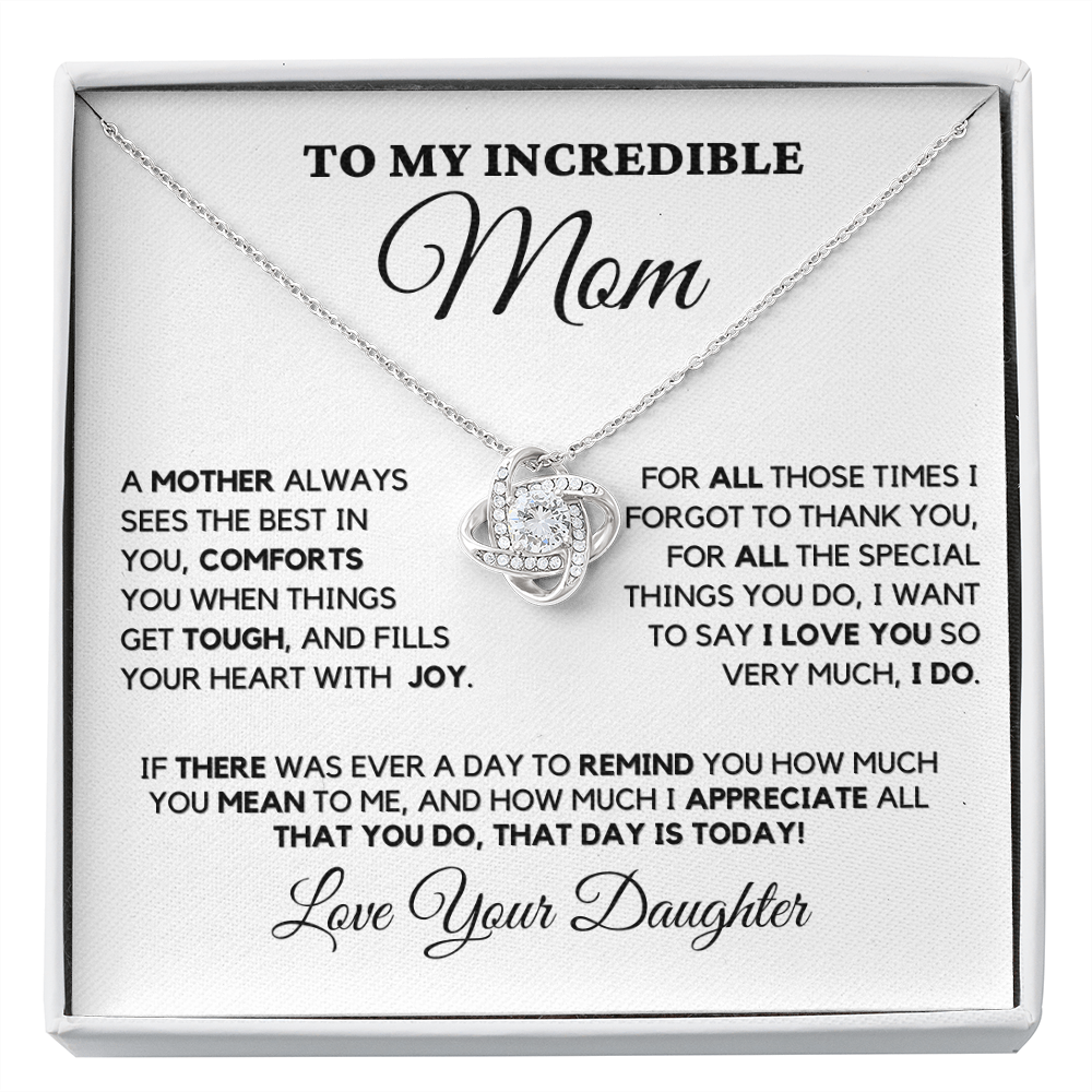 Gift for Mom| Birthday, Mother's Day Gift, Love Knot Necklace Jewelry w/ Custom Message Card, 330STBD2