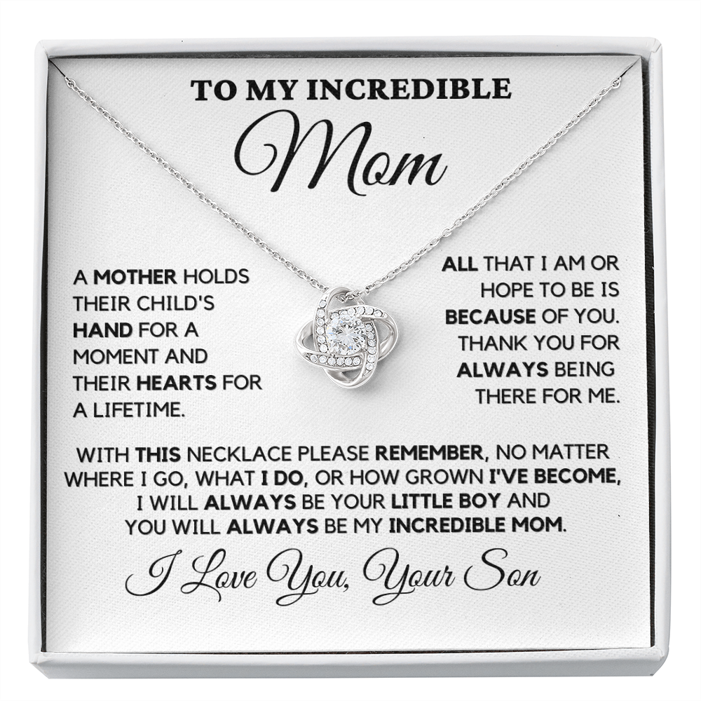 Gift for Mom| Birthday, Mother's Day Gift, Love Knot Necklace Jewelry w/ Custom Message Card, 330CHS