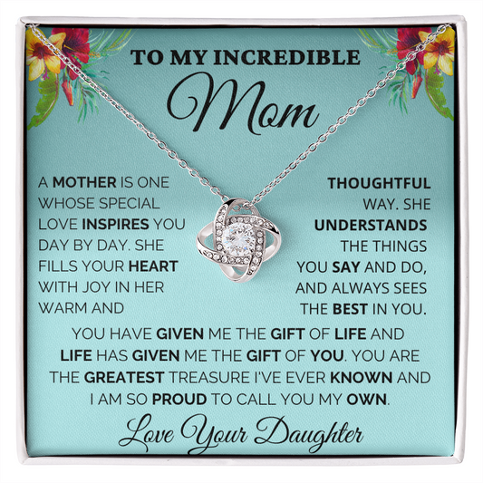 Gift for Mom| Mother's Day, Birthday Gift, Love Knot Necklace Jewelry w/ Custom Message Card, 424eSLD