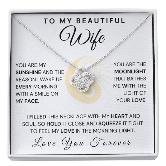 Gift For Wife, Love Knot Necklace-Sun and Moon, White, v2