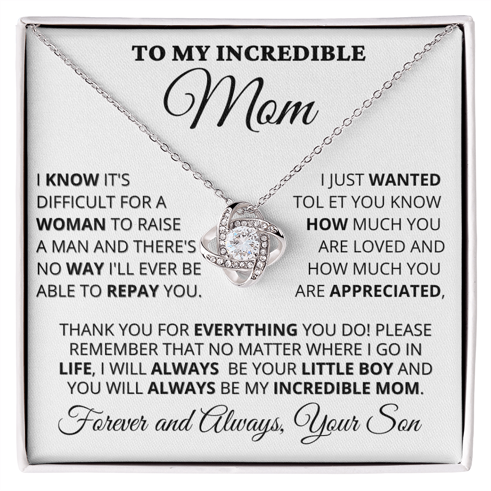Gift for Mom| Mother's Day, Birthday Gift, Love Knot Necklace Jewelry w/ Custom Message Card, 416iD1