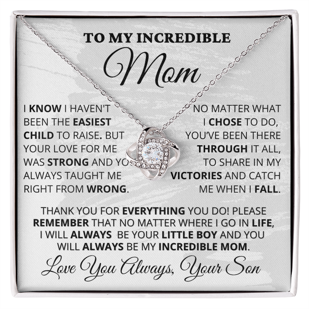 Gift for Mom| Mother's Day, Birthday Gift, Love Knot Necklace Jewelry w/ Custom Message Card, 414eECS