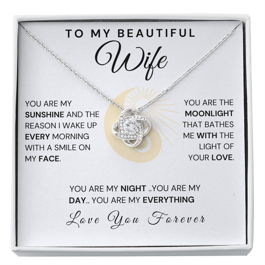 Gift For Wife, Love Knot Necklace-Sun and Moon,White, v1
