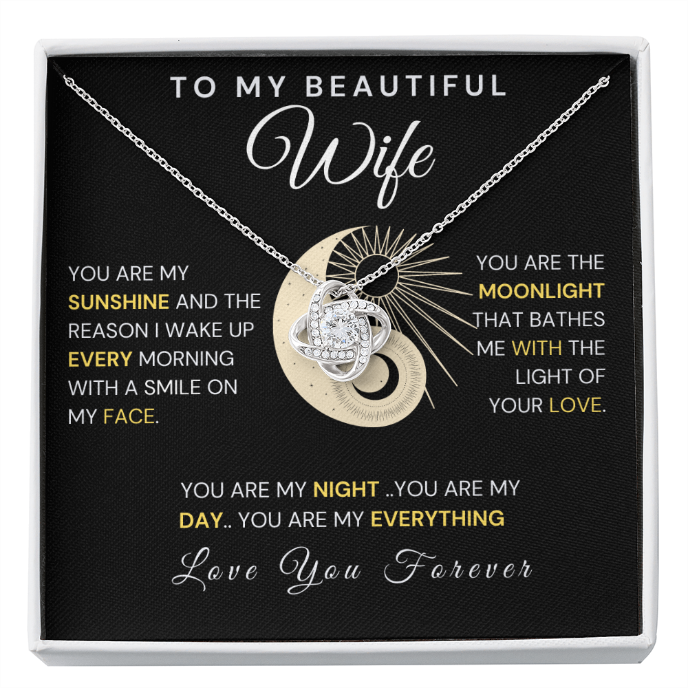 Gift For Wife, Love Knot Necklace-Sun and Moon, Black, v1