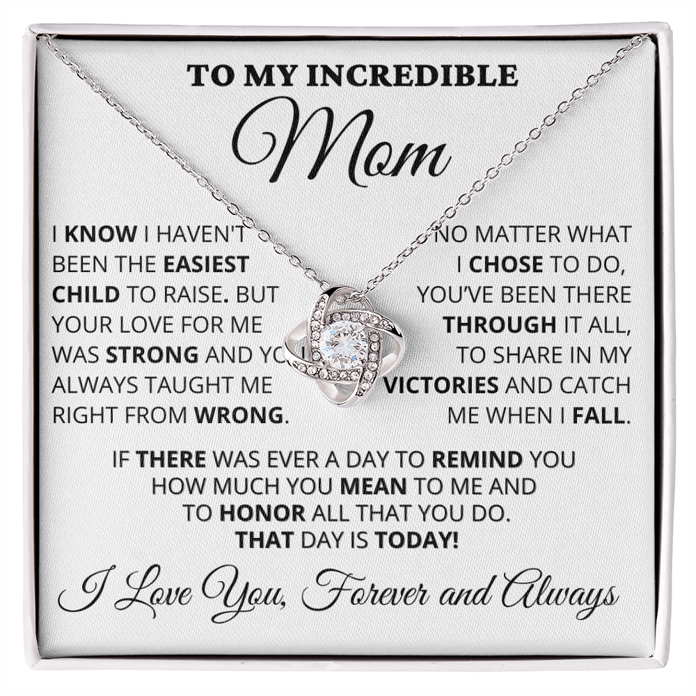 Gift for Mom| Mother's Day, Birthday Gift, Love Knot Necklace Jewelry w/ Custom Message Card, 416EC3