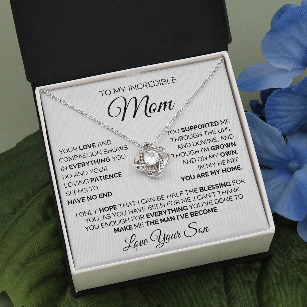 Gift for Mom| Birthday, Mother's Day Gift, Love Knot Necklace Jewelry w/ Custom Message Card, 330YLS2