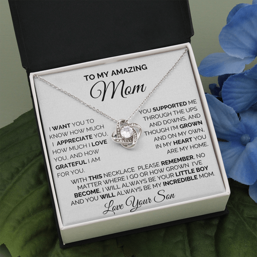 Gift for Mom| Mother's Day, Birthday Gift, Love Knot Necklace Jewelry w/ Custom Message Card, 418HMS