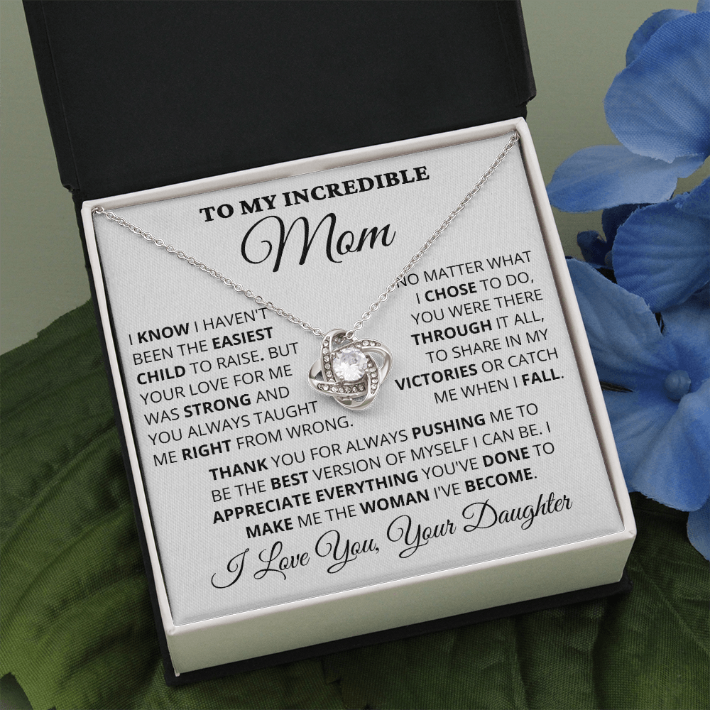 Gift for Mom| Mother's Day, Birthday Gift, Love Knot Necklace Jewelry w/ Custom Message Card, 418ECD1