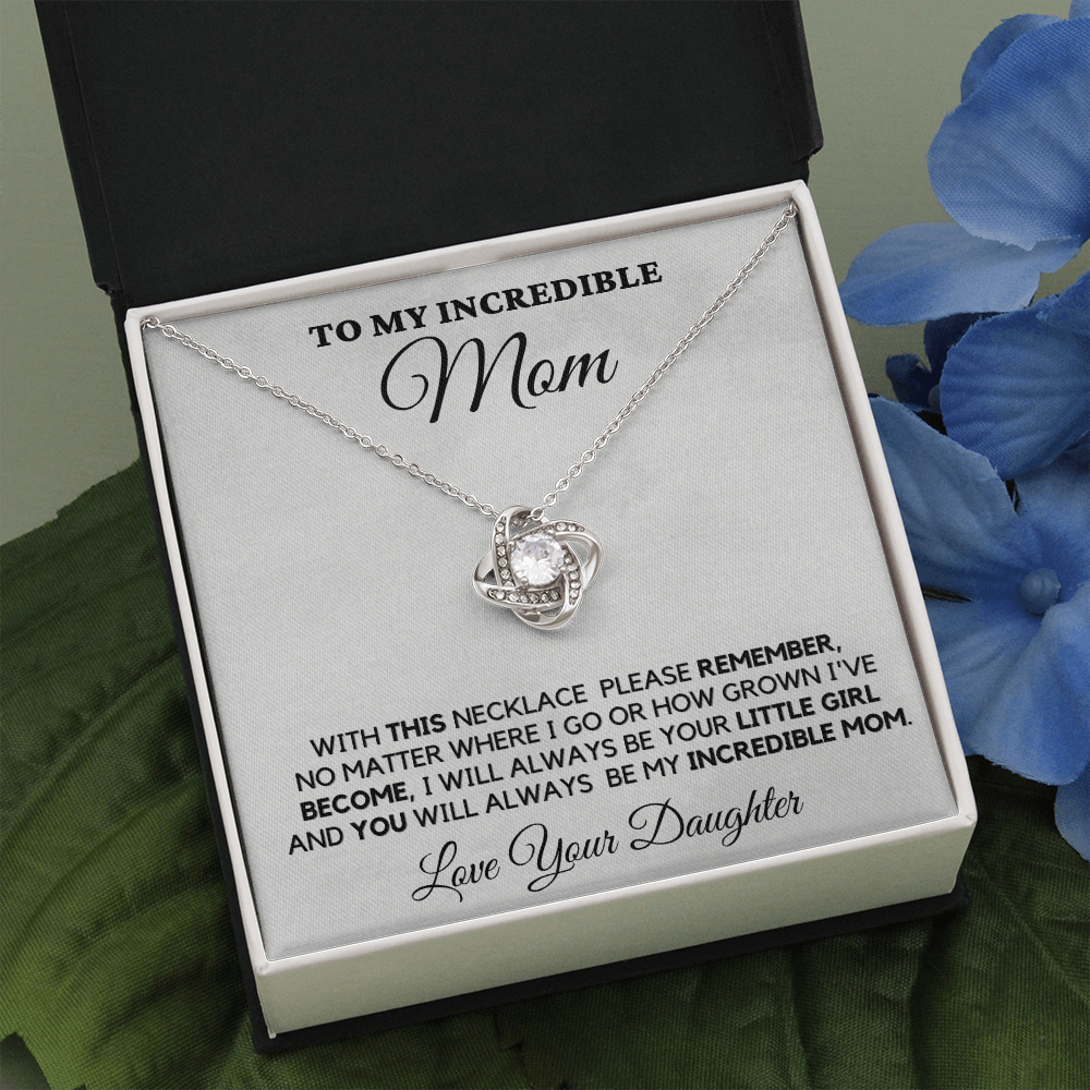 Gift for Mom| Mother's Day, Birthday Gift, Love Knot Necklace Jewelry w/ Custom Message Card, 418TND1