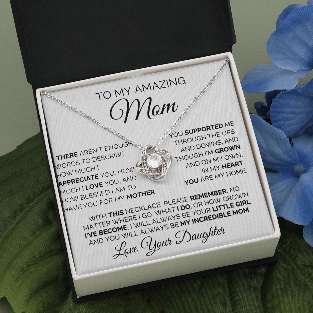 Gift for Mom| Birthday, Mother's Day Gift, Love Knot Necklace Jewelry w/ Custom Message Card, 330HMD1