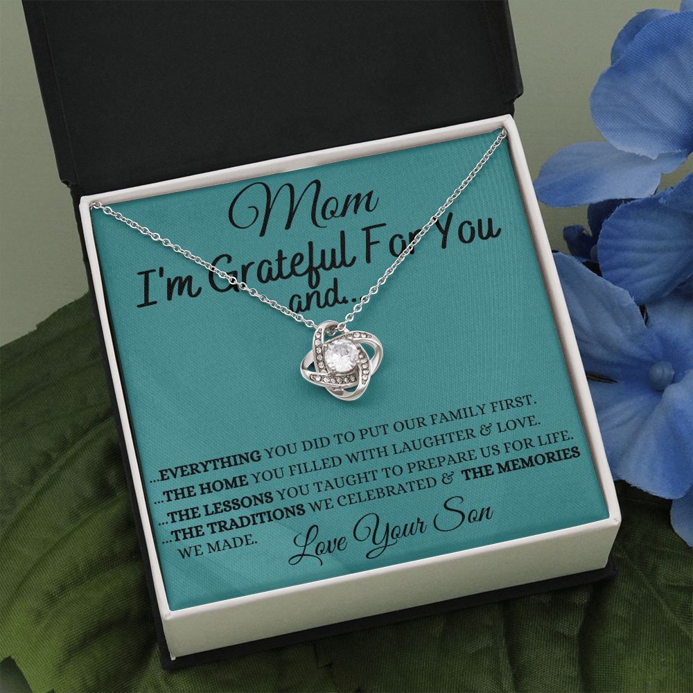 Gift for Mom| Mother's Day, Birthday Gift, Love Knot Necklace Jewelry w/ Custom Message Card, 424eGFS